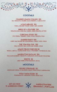 Baharat Cocktails (as of Jul 2 2017)
